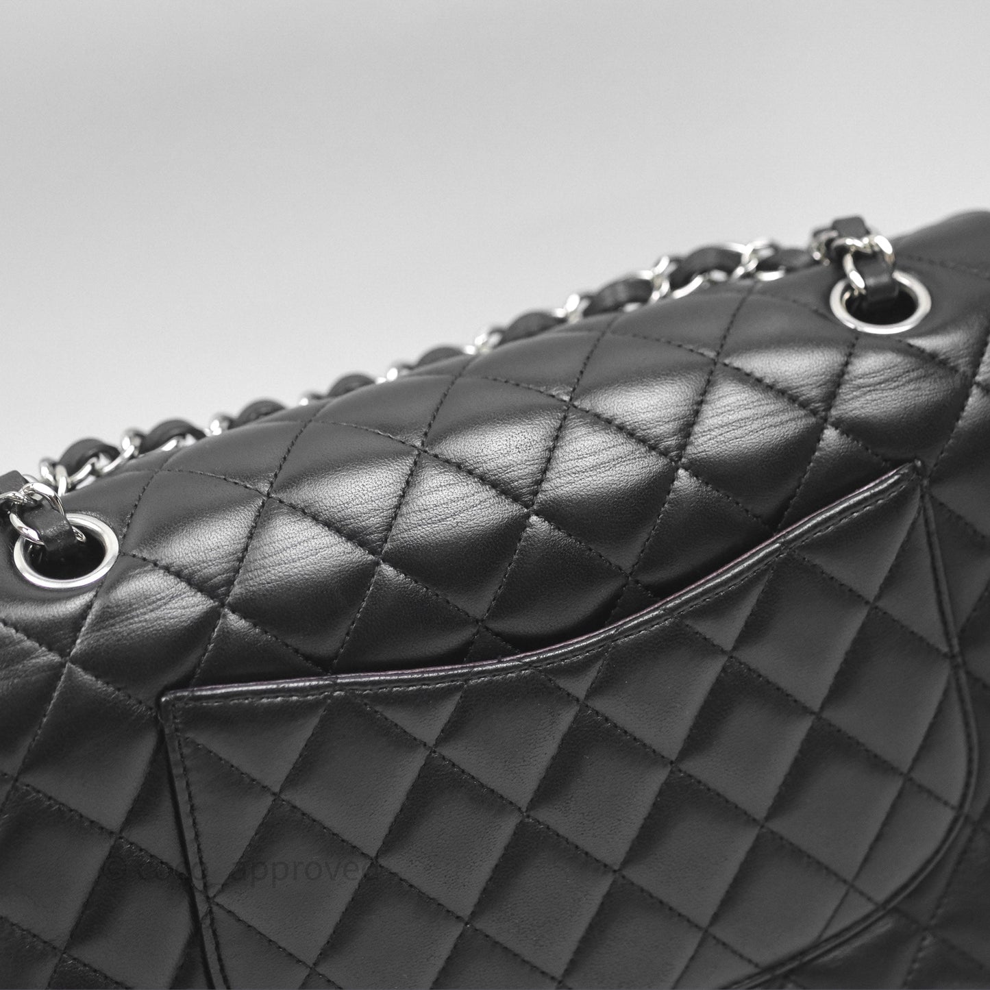 Chanel Classic M/L Medium Flap Quilted Black Lambskin Silver Hardware