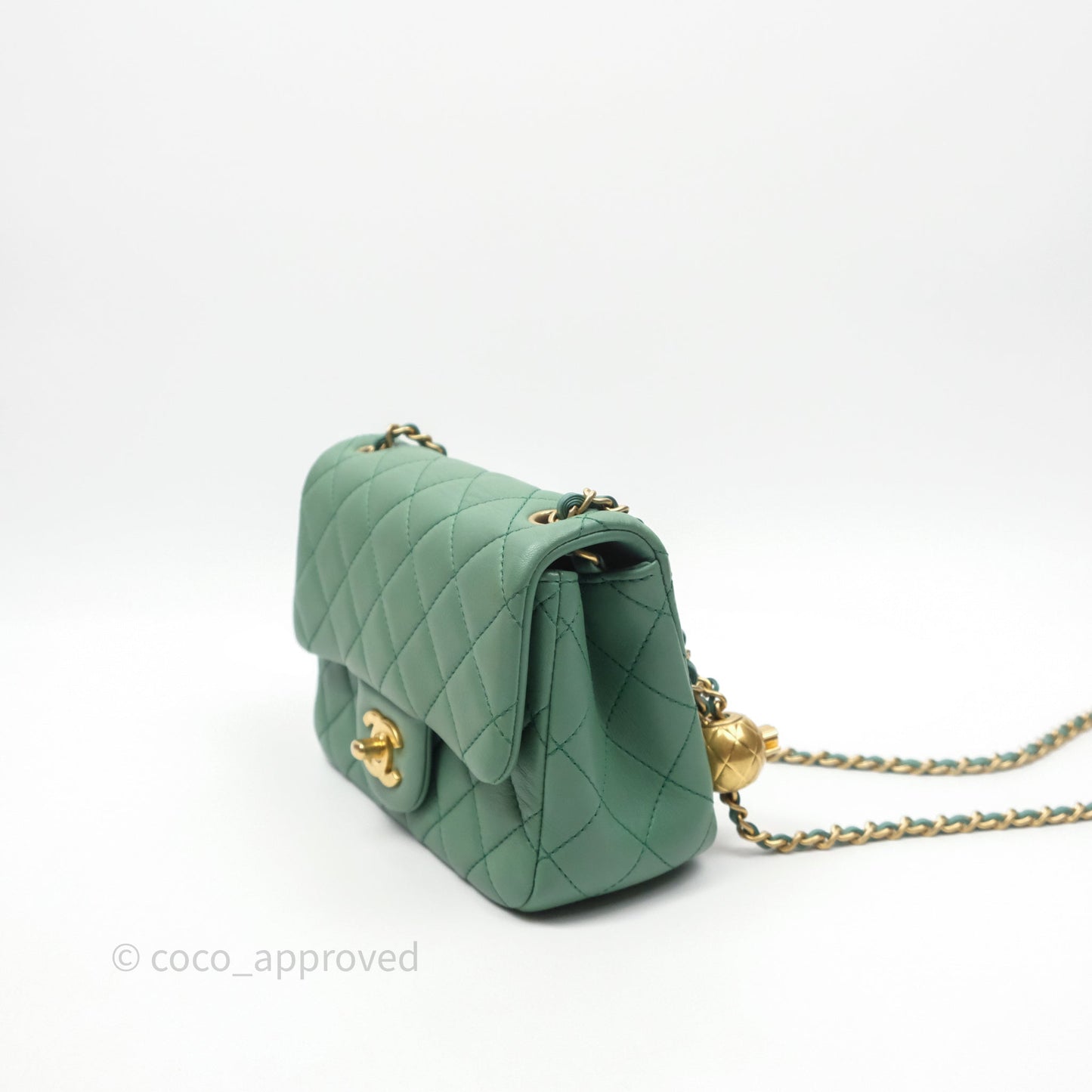 Chanel Pearl Crush Mini Square Quilted Green Lambskin Aged Gold Hardware
