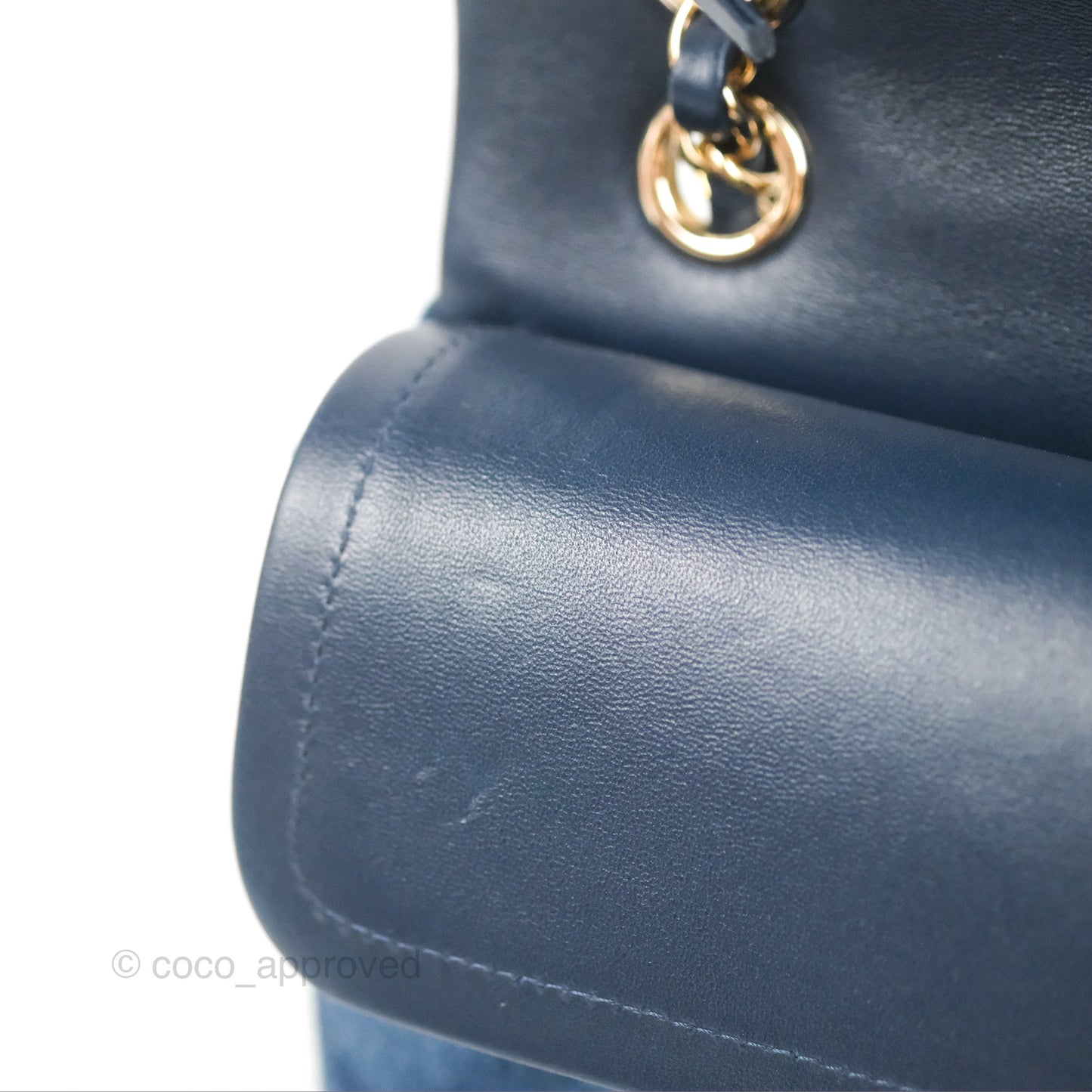 Chanel M/L Quilted Medium Double Flap Dark Blue Printed Denim 22B