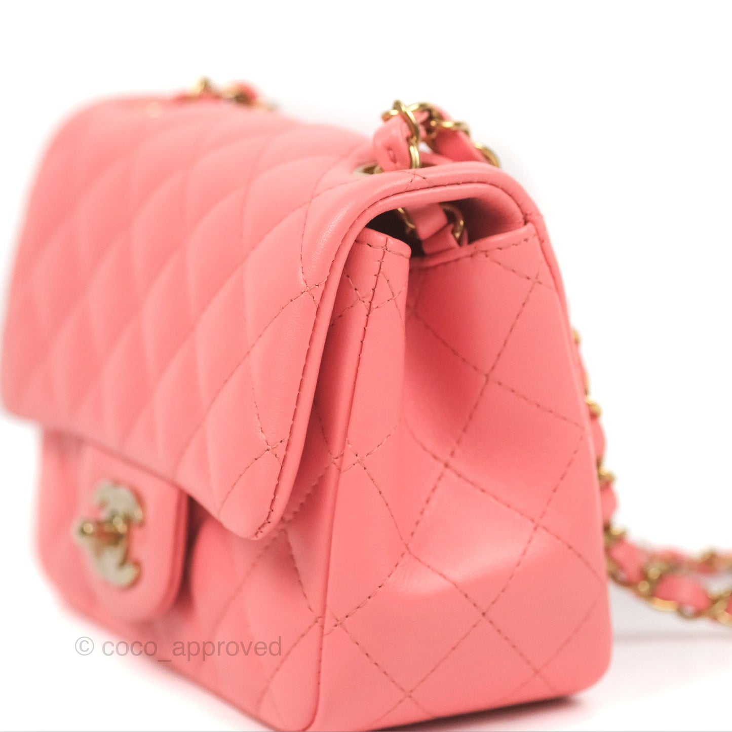 Chanel Quilted Mini Square Flap Pink Lambskin Gold Hardware