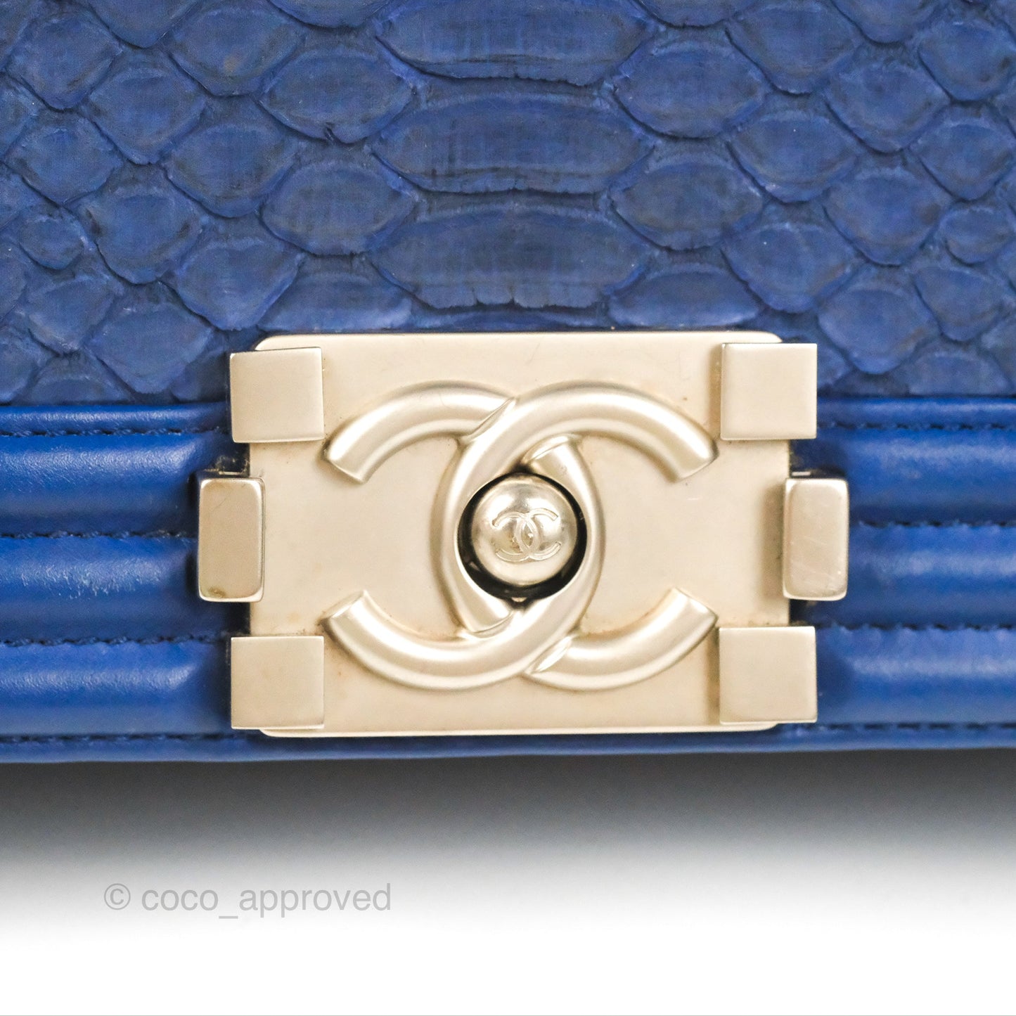 Chanel Medium Boy Blue Python Matte Silver Hardware