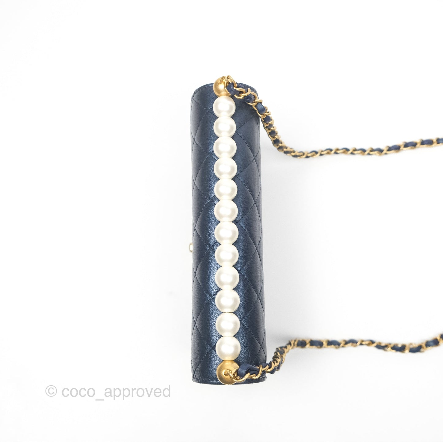 Chanel Small Quilted Chic Pearls Flap Iridescent Navy Goatskin Aged Gold Hardware