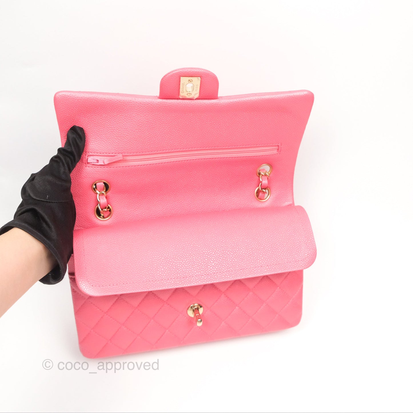Chanel Medium Classic Flap Quilted Iridescent Pink Caviar Gold Hardware 18S