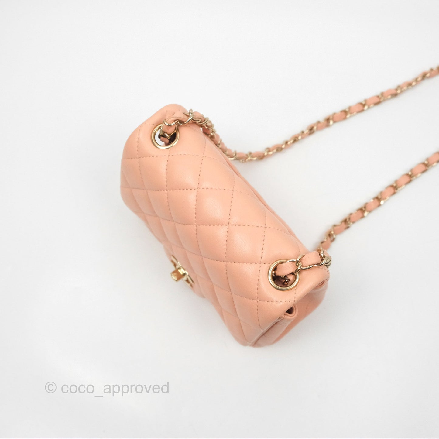 Chanel Quilted Mini Square Lambskin Light Beige Pink Gold Hardware