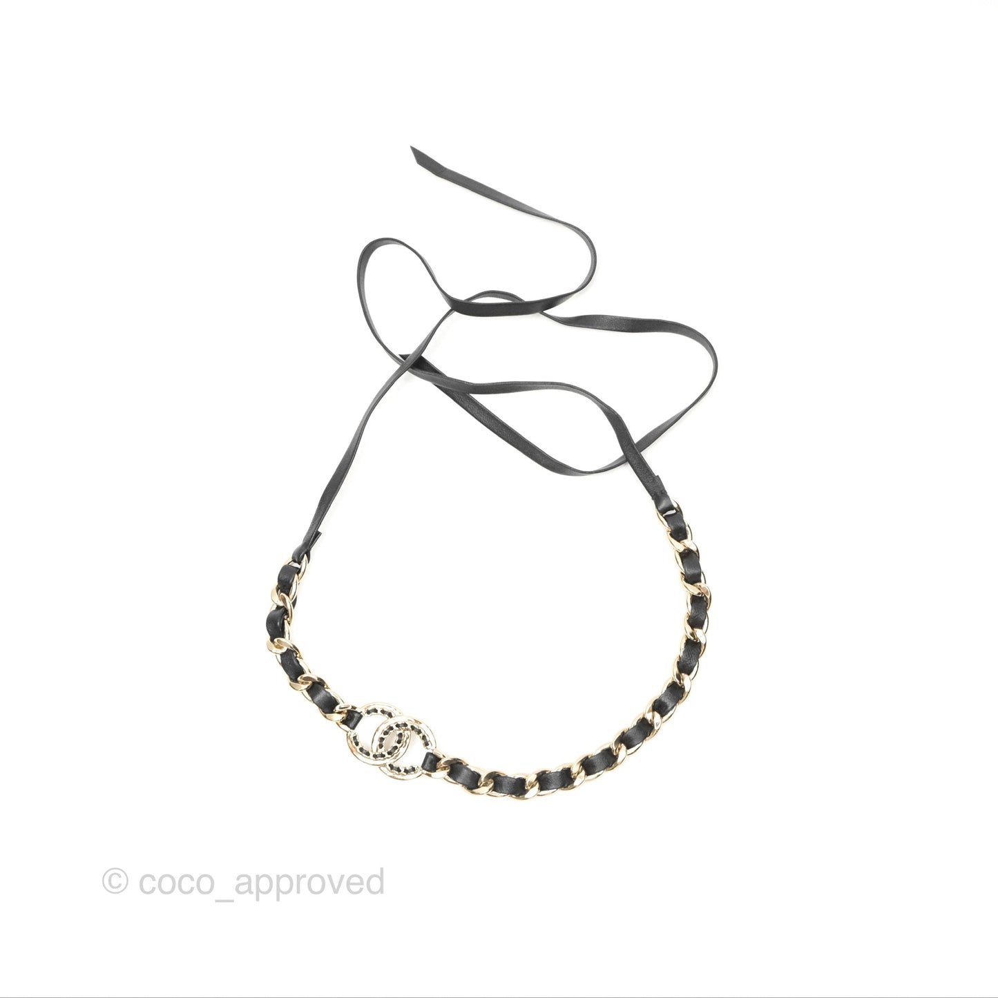 Chanel CC Woven Hair Band/Belt Accessory Black Gold Tone 22P