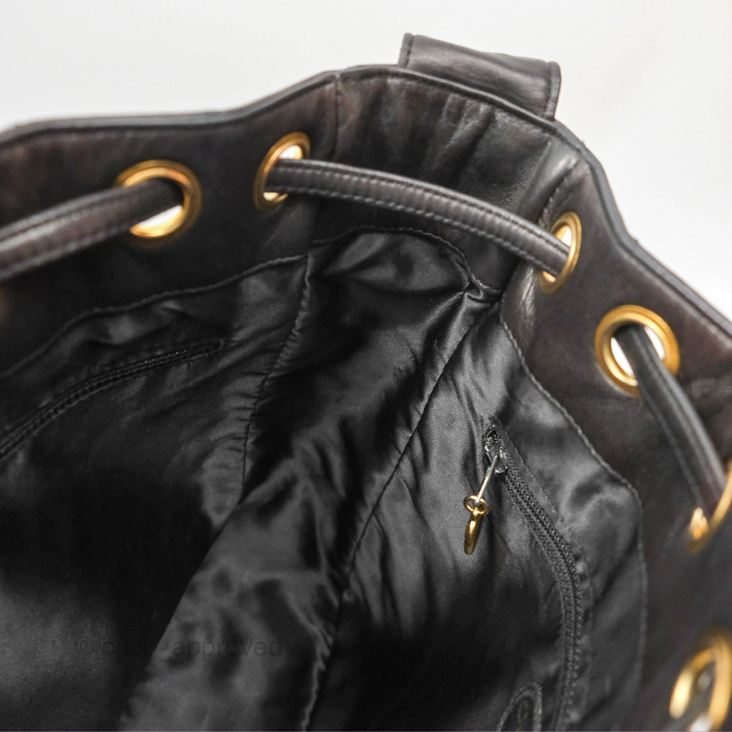 Chanel Vintage Drawstring Bucket Bag Black Lambskin Gold Hardware