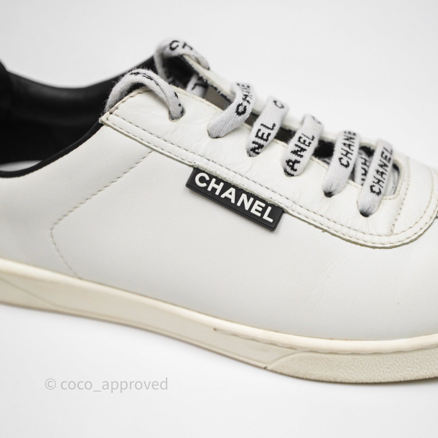 Chanel Logo Pull Tab Lace-up Sneakers White & Black Size 37.5