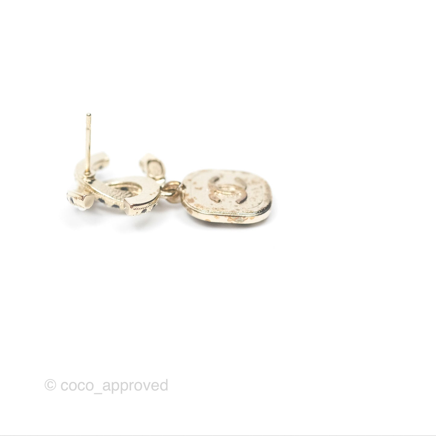 Chanel CC Pearl Black Resin Drop Earrings Gold Tone 21A