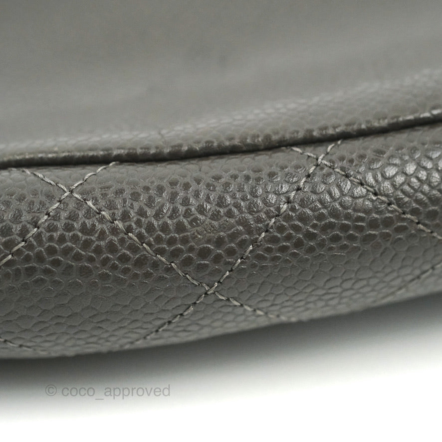Chanel Half Moon Wallet on Chain WOC Dark Grey Caviar Silver Hardware