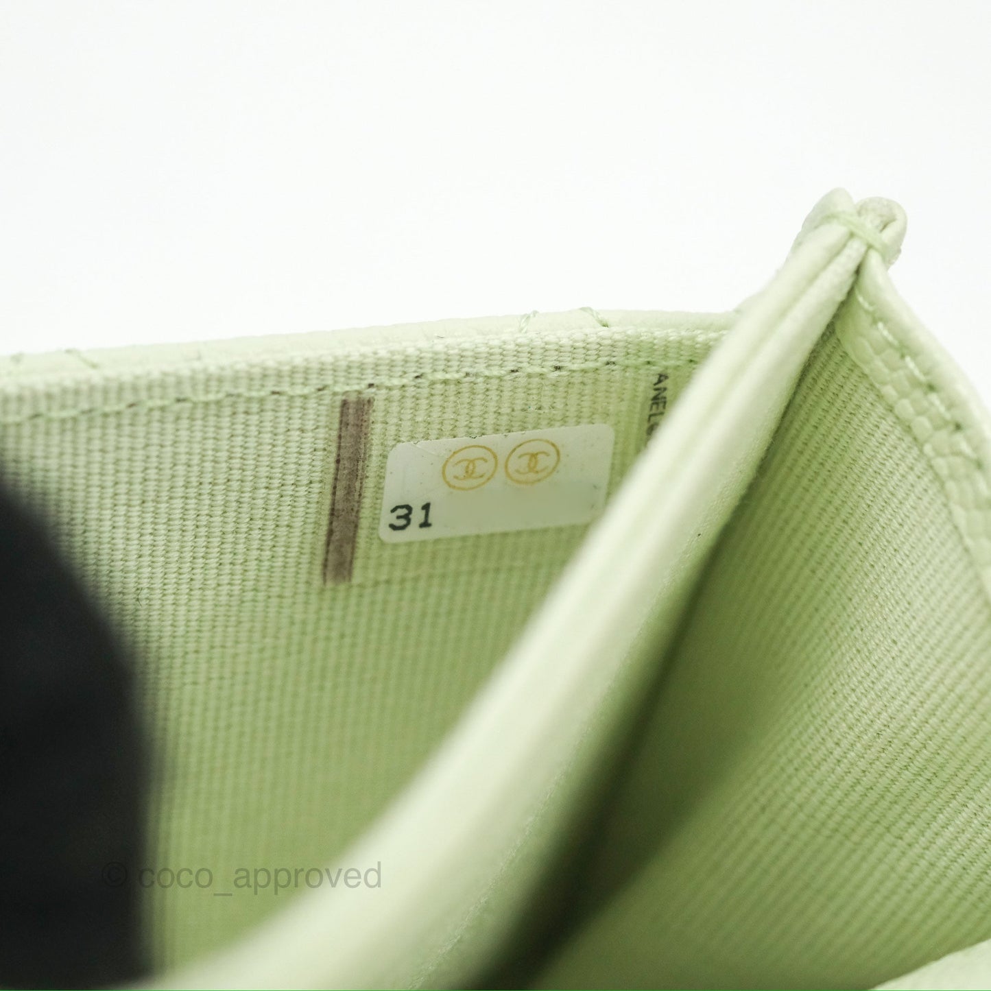 Chanel Quilted Flap Card Holder Light Green Caviar Gold Hardware