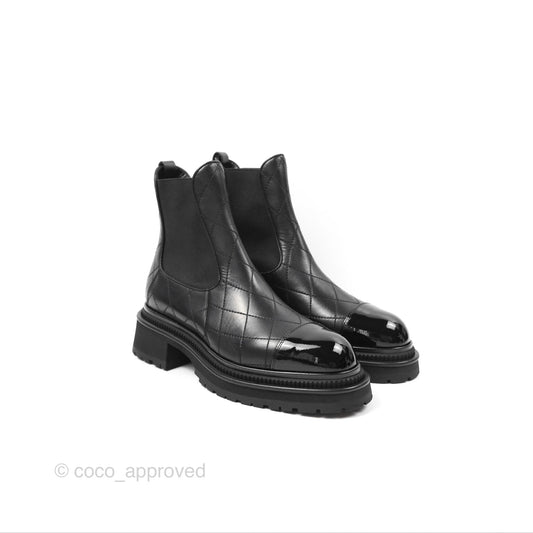 Chanel Ankle Boots Quilted Black Leather Size 39
