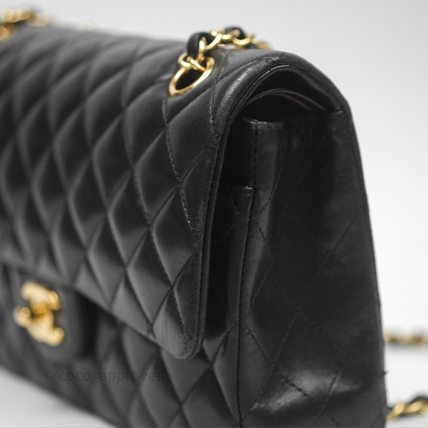 Chanel Classic M/L Medium Flap Quilted Black Lambskin Gold Hardware