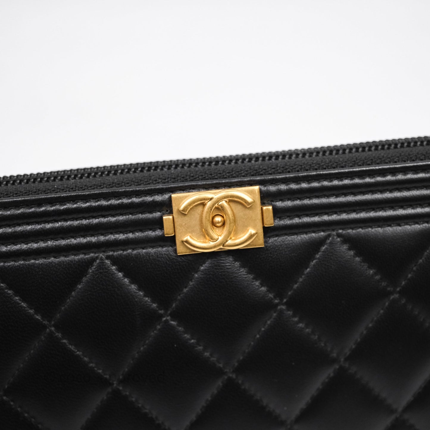 Chanel Boy Zip Long Wallet Black Lambskin Gold Hardware