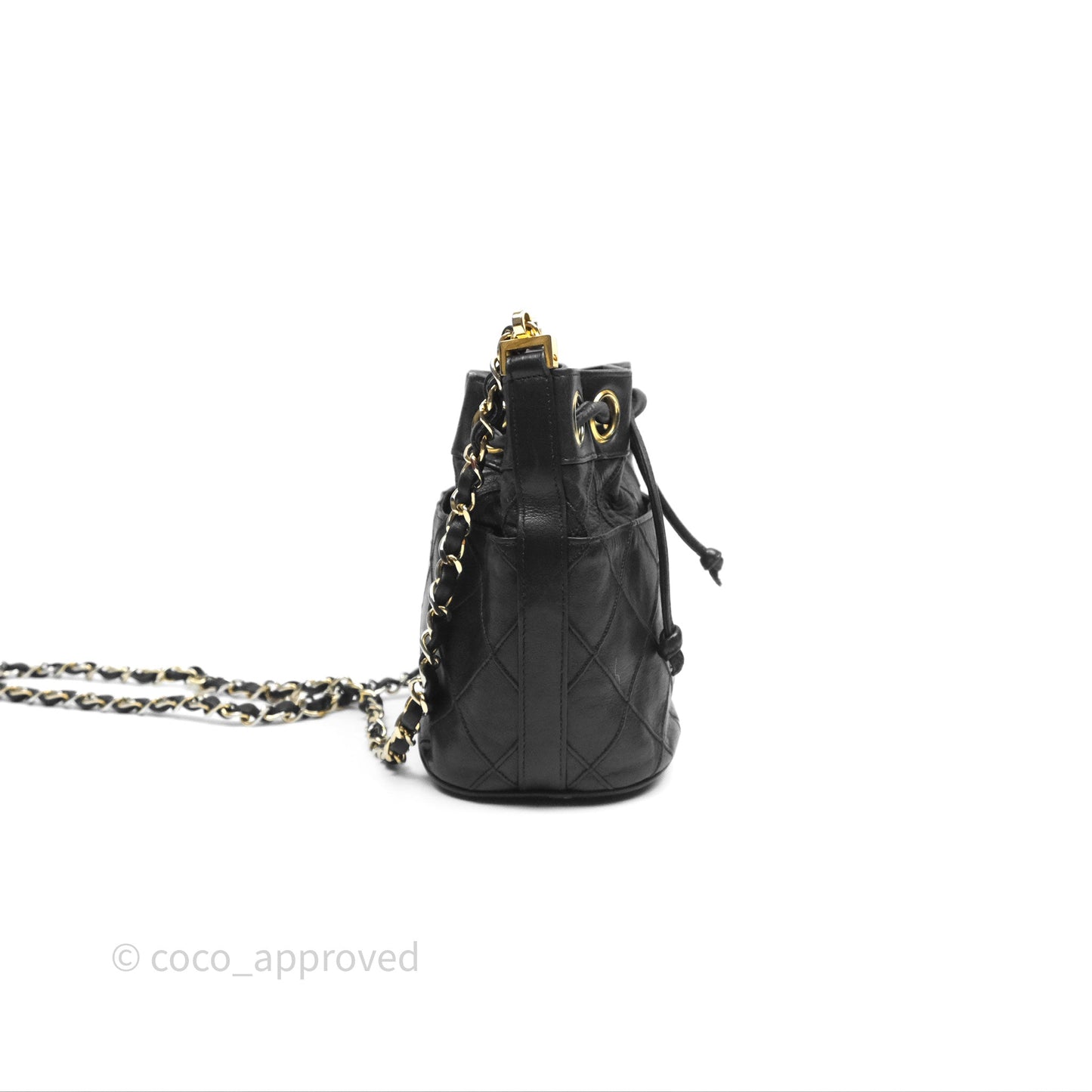 Chanel Vintage Mini CC Bucket Bag Black Lambskin Gold Hardware