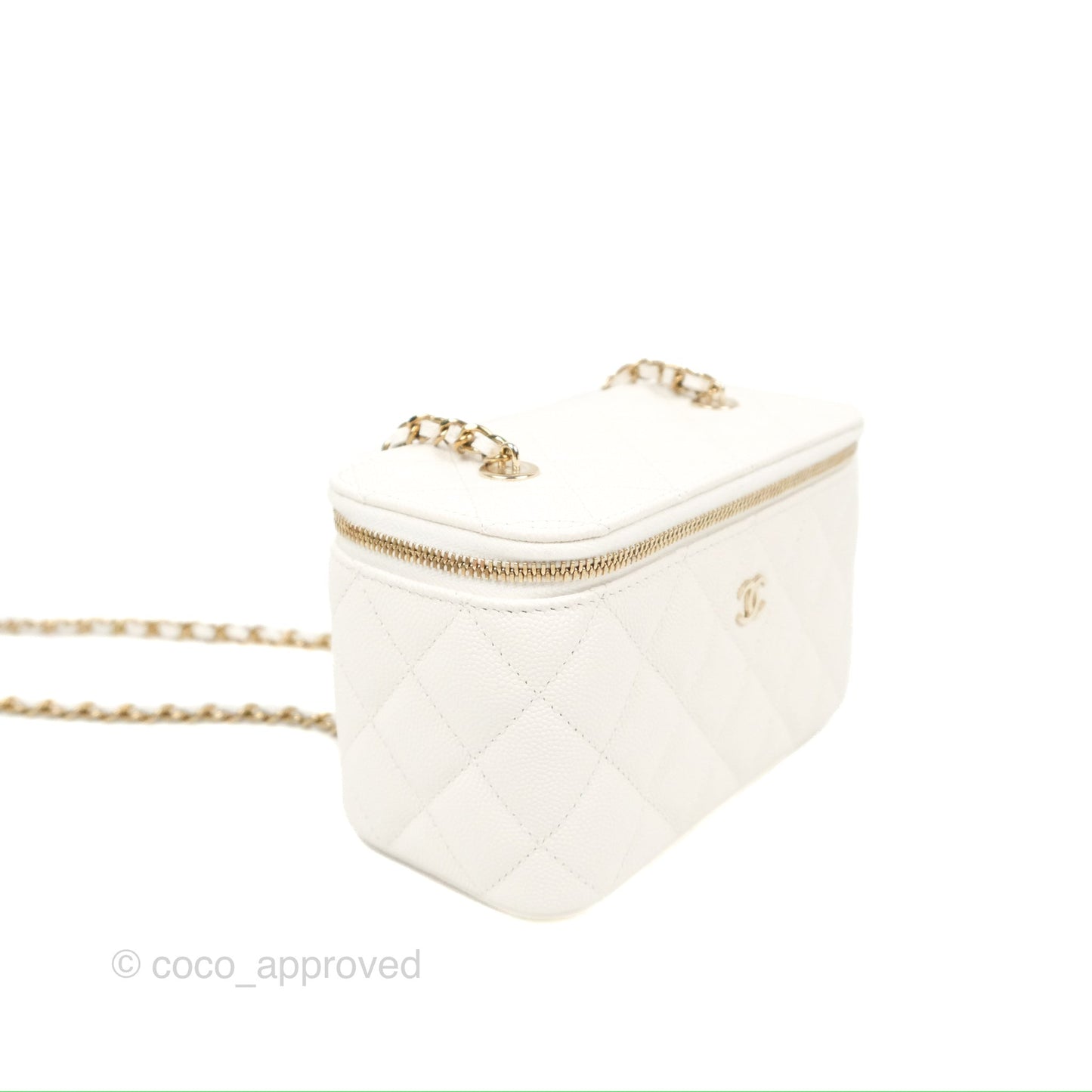 Chanel Classic Vanity Rectangular with Chain White Caviar Gold Hardware