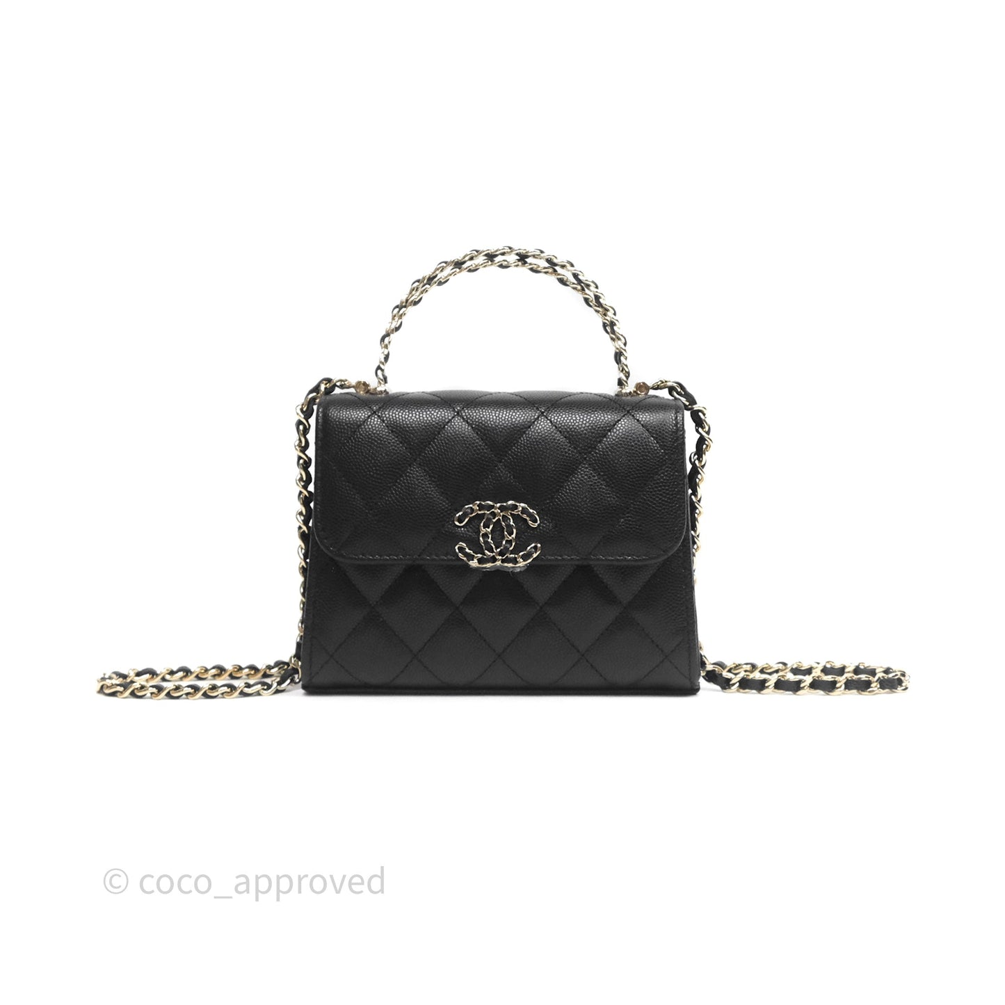 Chanel Kelly Clutch With Chain Black Caviar Gold Hardware