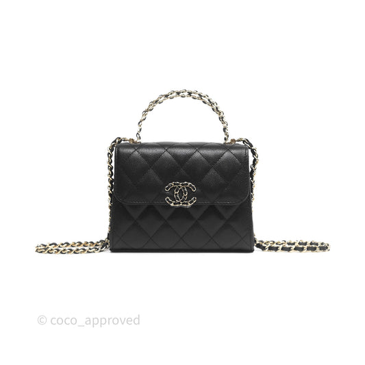 Chanel Kelly Clutch With Chain Black Caviar Gold Hardware