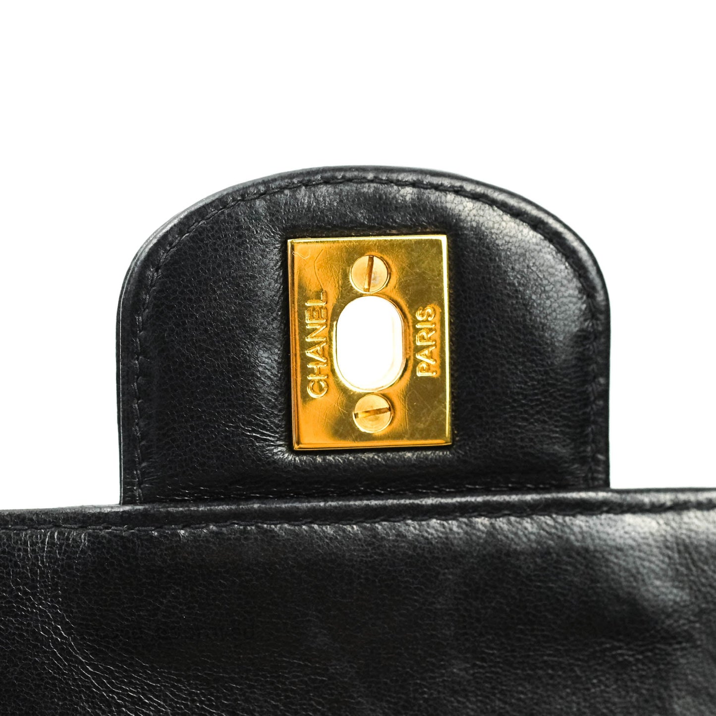 Chanel Vintage Quilted Medium Flap Bag Black Lambskin 24K Gold Hardware