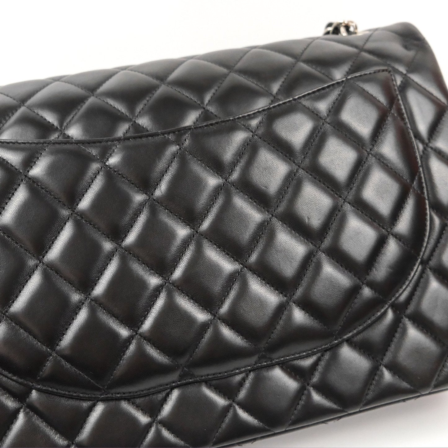 Chanel Quilted Maxi Double Flap Black Lambskin Silver Hardware