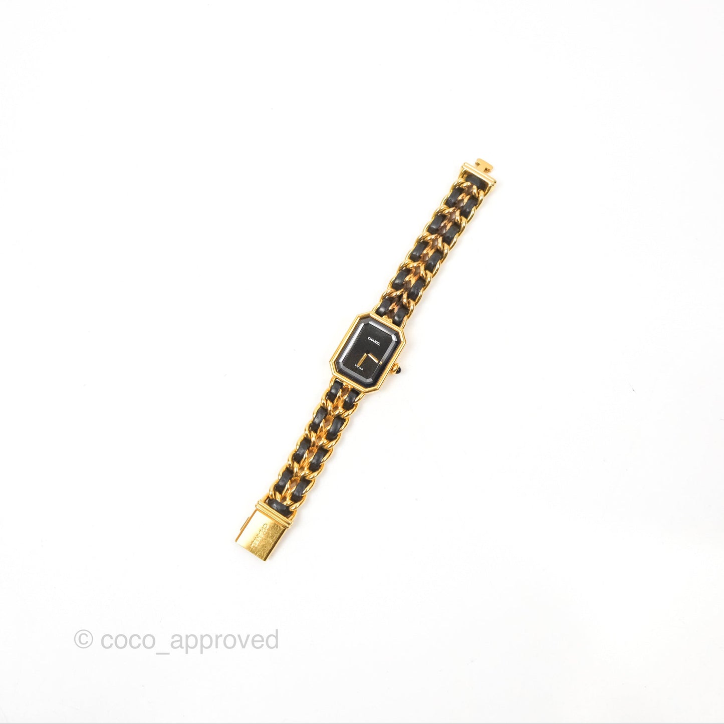 Chanel Vintage Première Watch Black Leather Gold Plated Size S