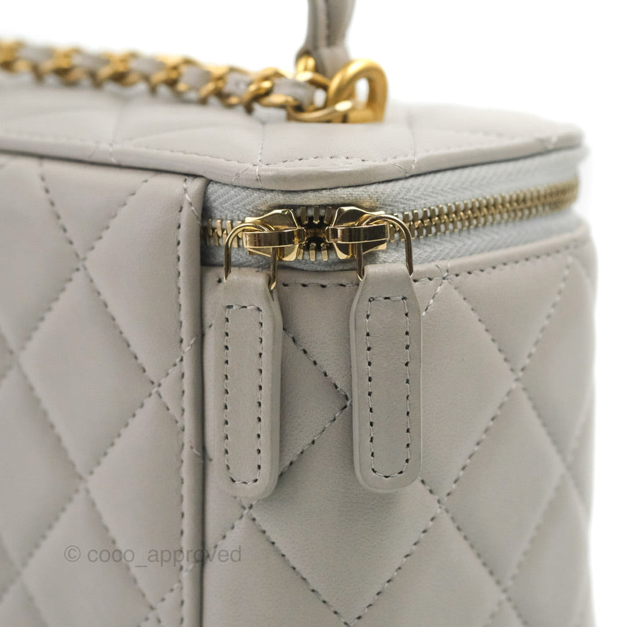 Chanel Vanity Rectangular Top Handle Grey Lambskin Gold Hardware