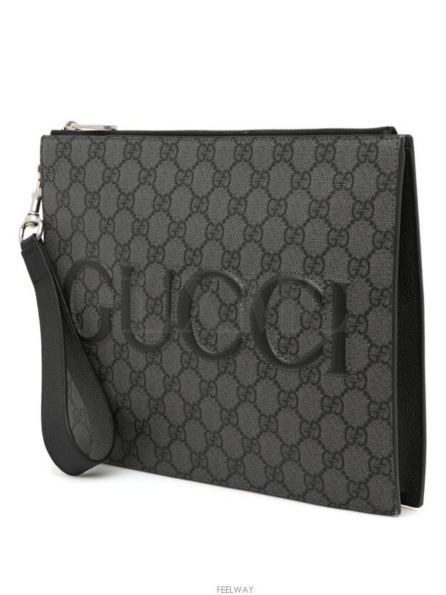 Luxury Gucci Trending 2025 GG Supreme Canvas Zipper Clutch Bag Gray Strap 768374