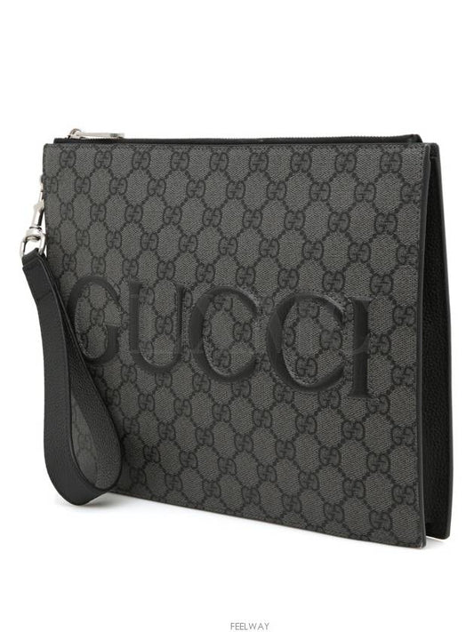 Luxury Gucci Trending 2025 GG Supreme Canvas Zipper Clutch Bag Gray Strap 768374