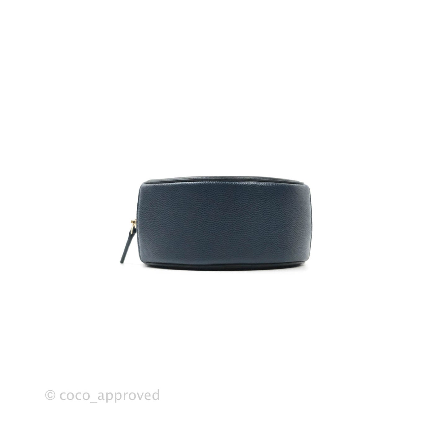 Chanel Quilted Round Filigree Clutch With Chain Navy Black Caviar Gold Hardware