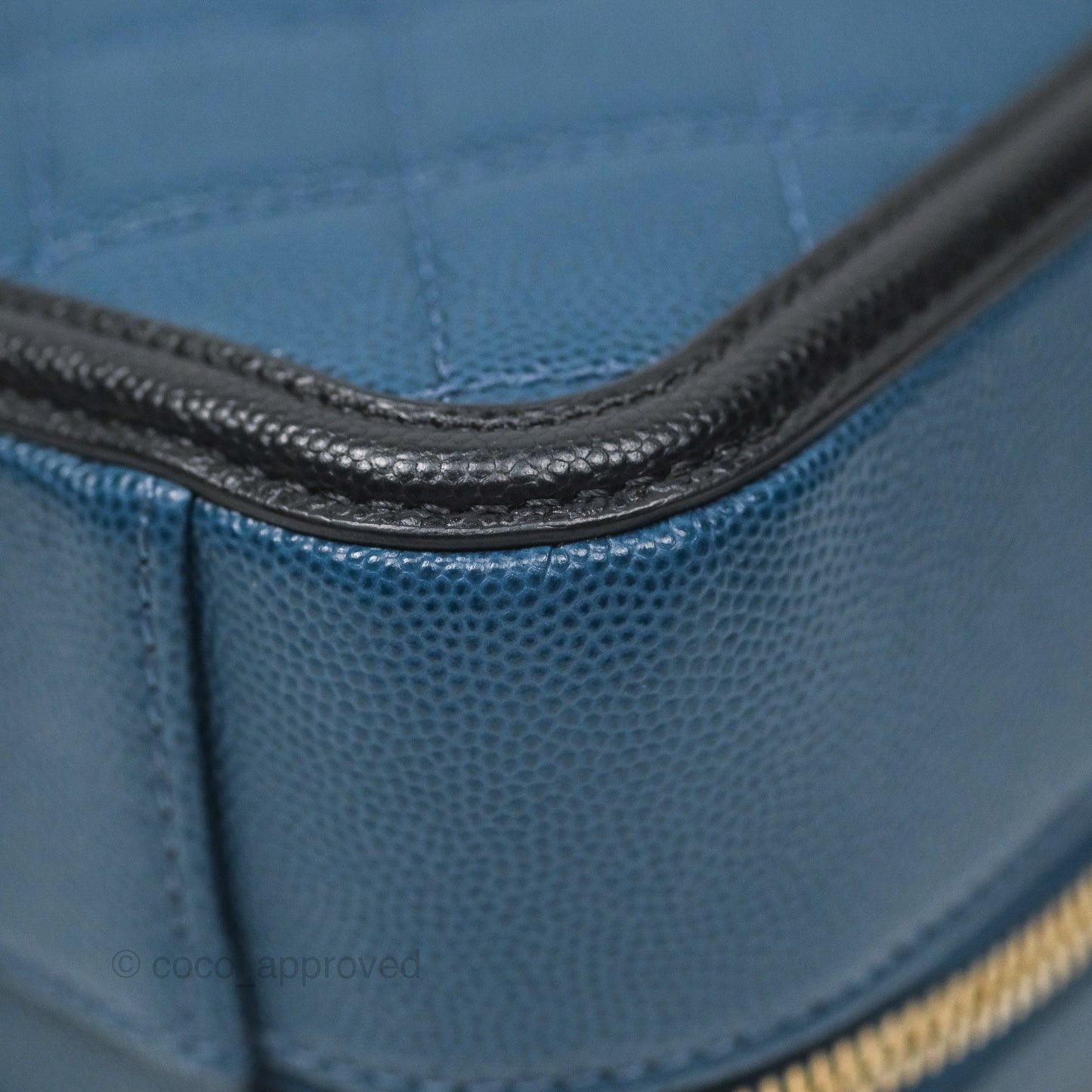 Chanel Quilted Medium CC Filigree Vanity Case Navy Black Caviar Aged Gold Hardware