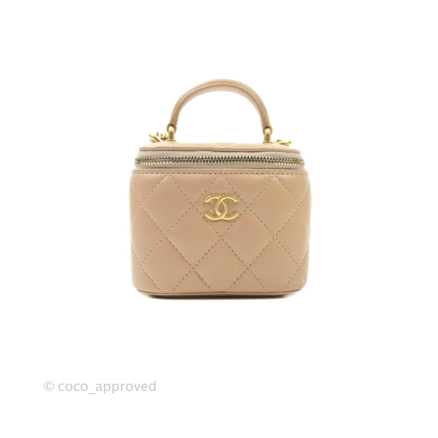 Chanel Small Quilted Vanity With Chain Beige Lambskin Aged Gold Hardware