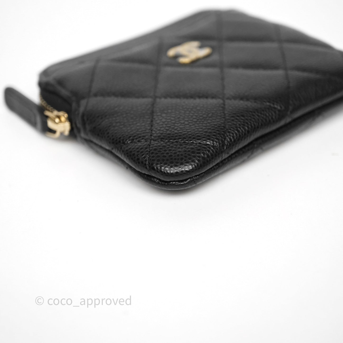Chanel Quilted Classic Zip Card Holder Wallet Black Caviar Gold Hardware