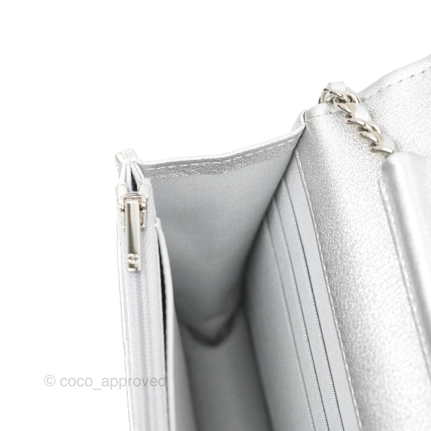 Chanel Quilted Wallet on Chain WOC Silver Lambskin Silver Hardware