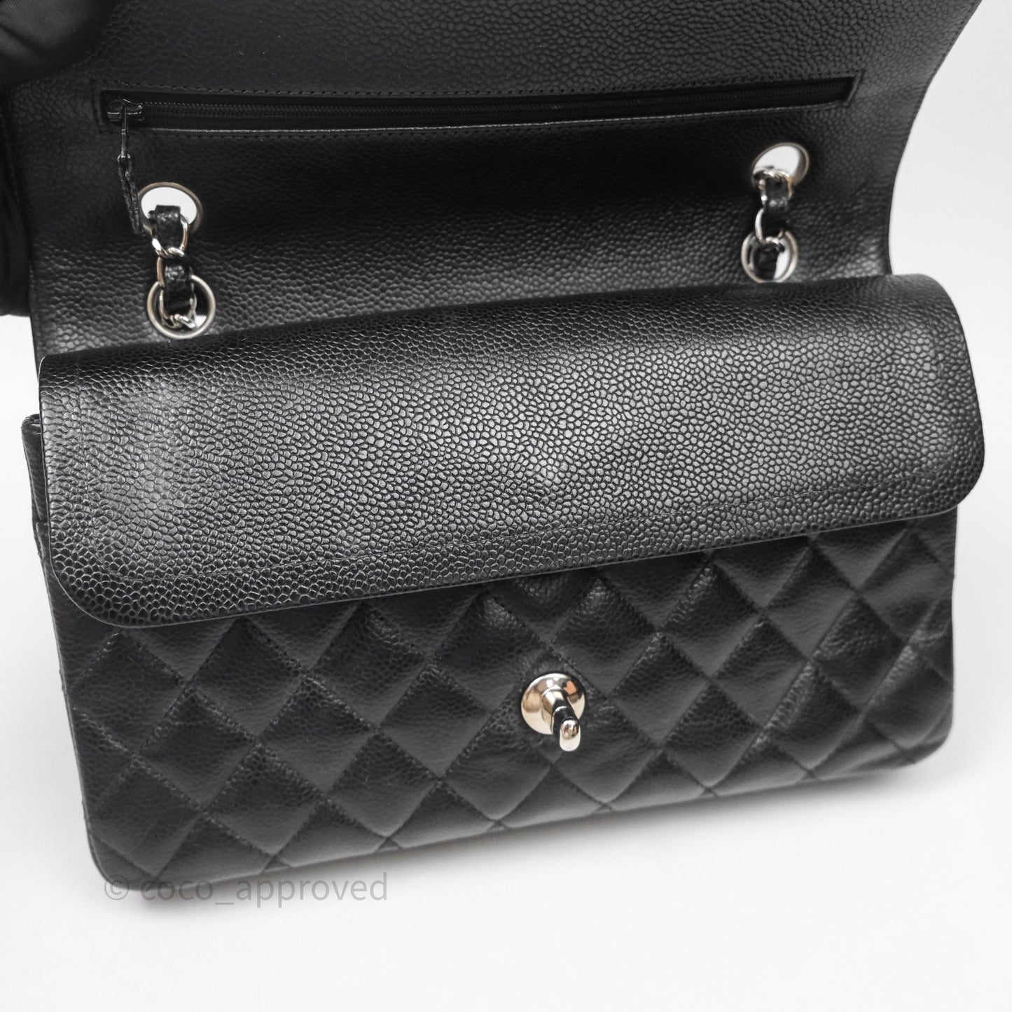 Chanel Classic M/L Medium Flap Quilted Black Caviar Silver Hardware