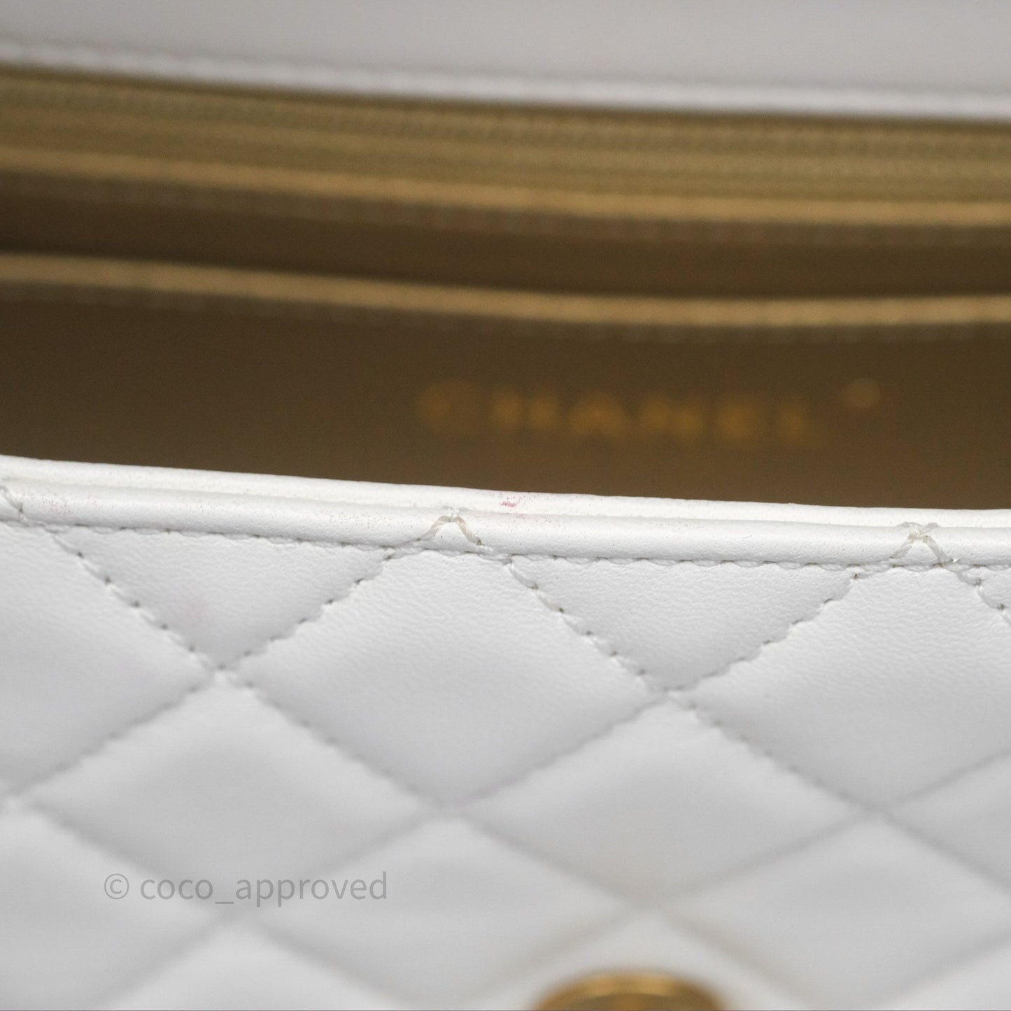 Chanel Mini Rectangular Pearl Crush Quilted White Lambskin Aged Gold Hardware