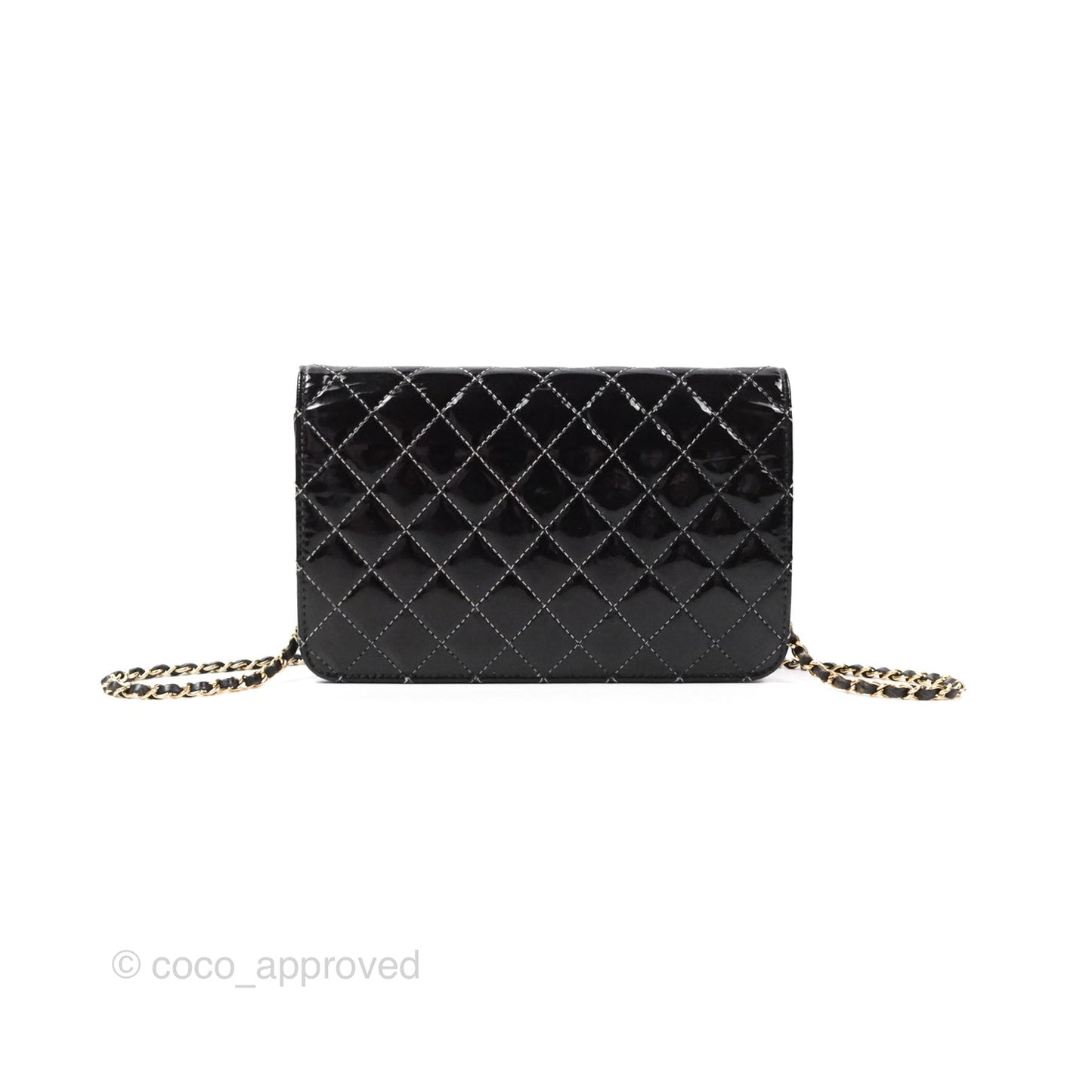 Chanel Golden Class Wallet On Chain WOC Black Patent Gold Hardware