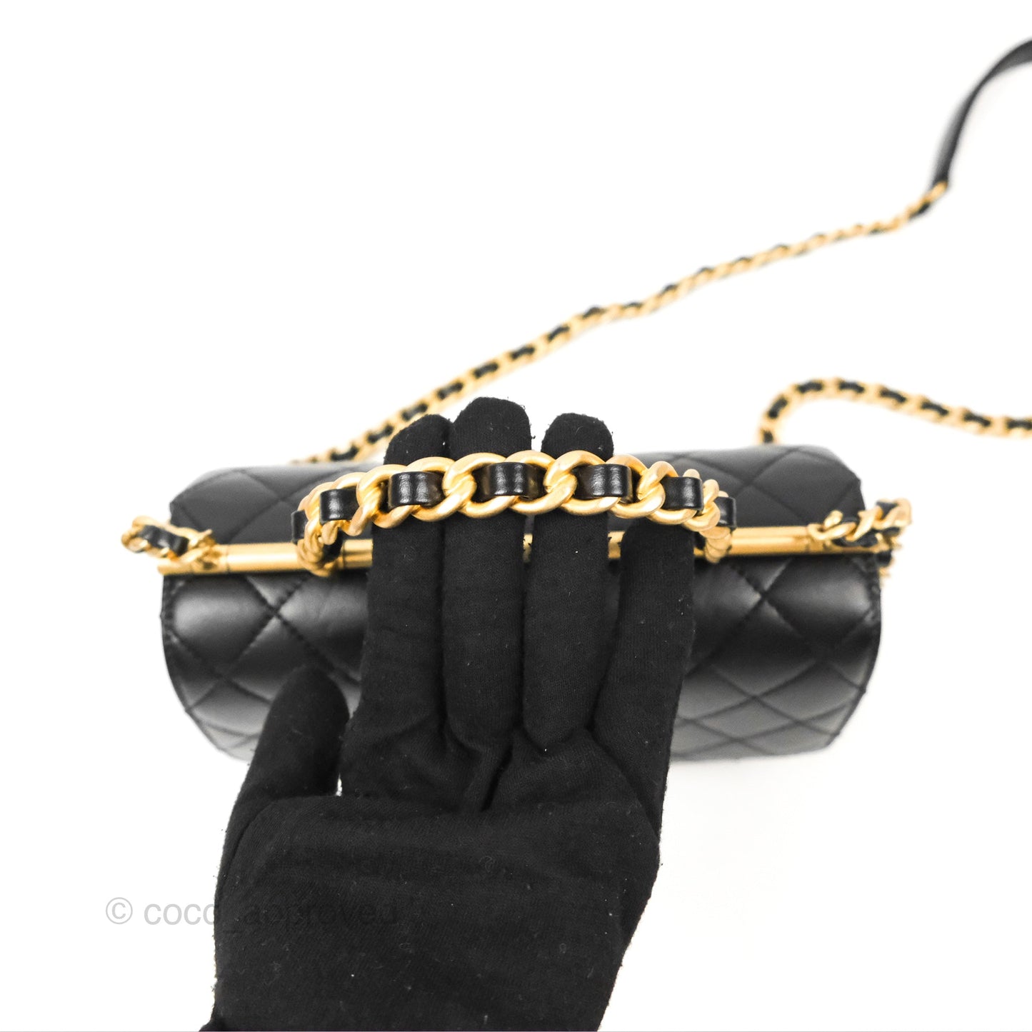 Chanel La Parisienne Top Handle Flap Bag Black Lambskin Aged Gold Hardware