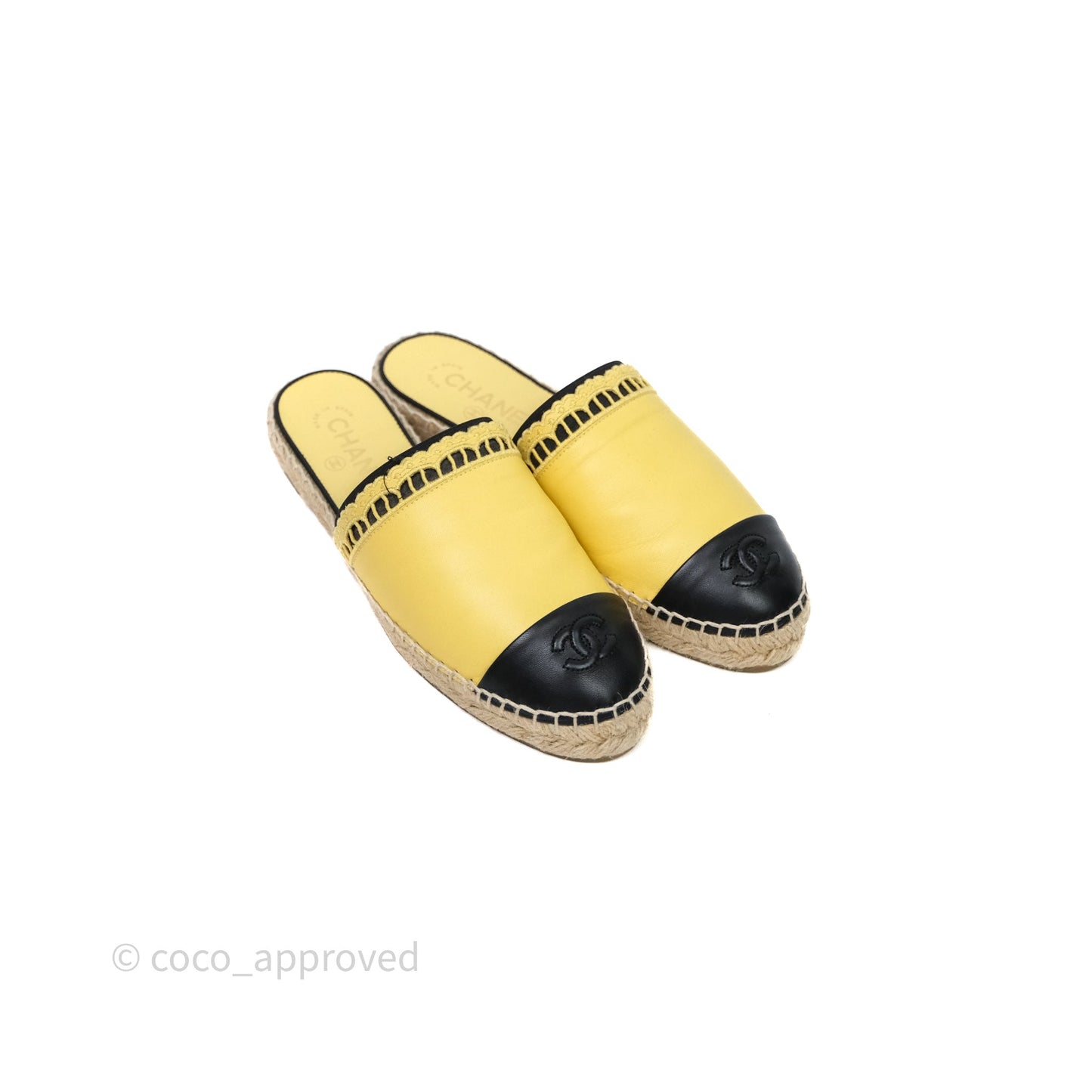 Chanel CC Logo Yellow/Black Slippers Size 38