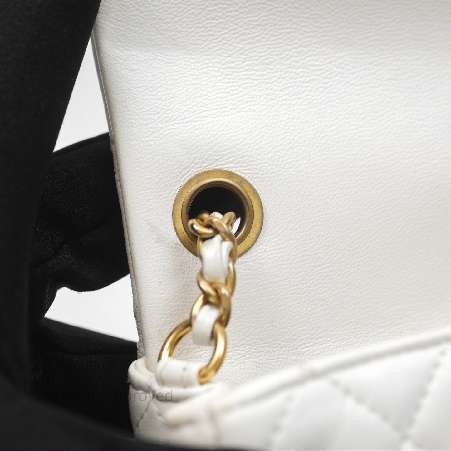 Chanel Mini Rectangular Pearl Crush Quilted White Lambskin Aged Gold Hardware