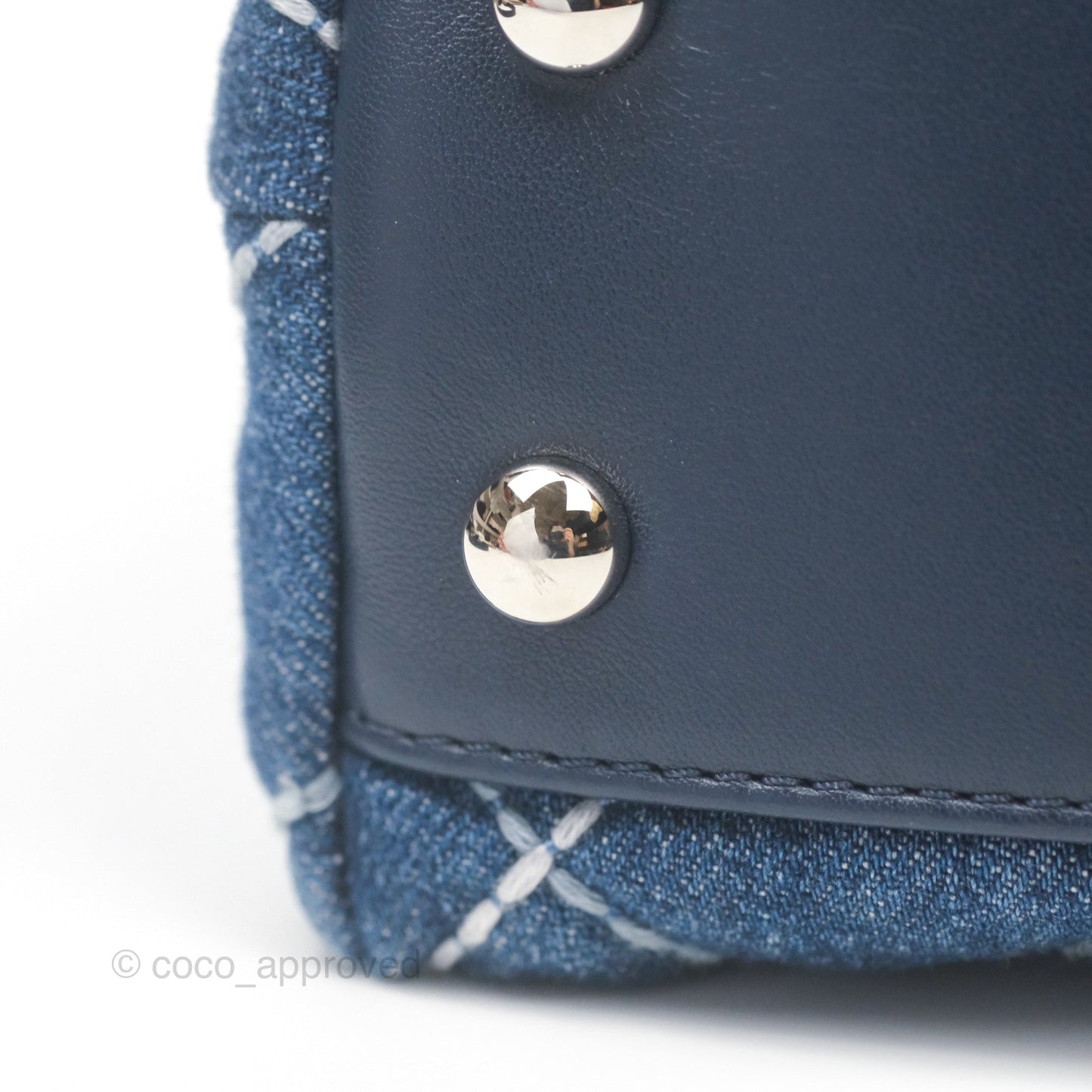 Chanel Small Coco Handle Quilted Contrast Stitch Denim Silver Hardware
