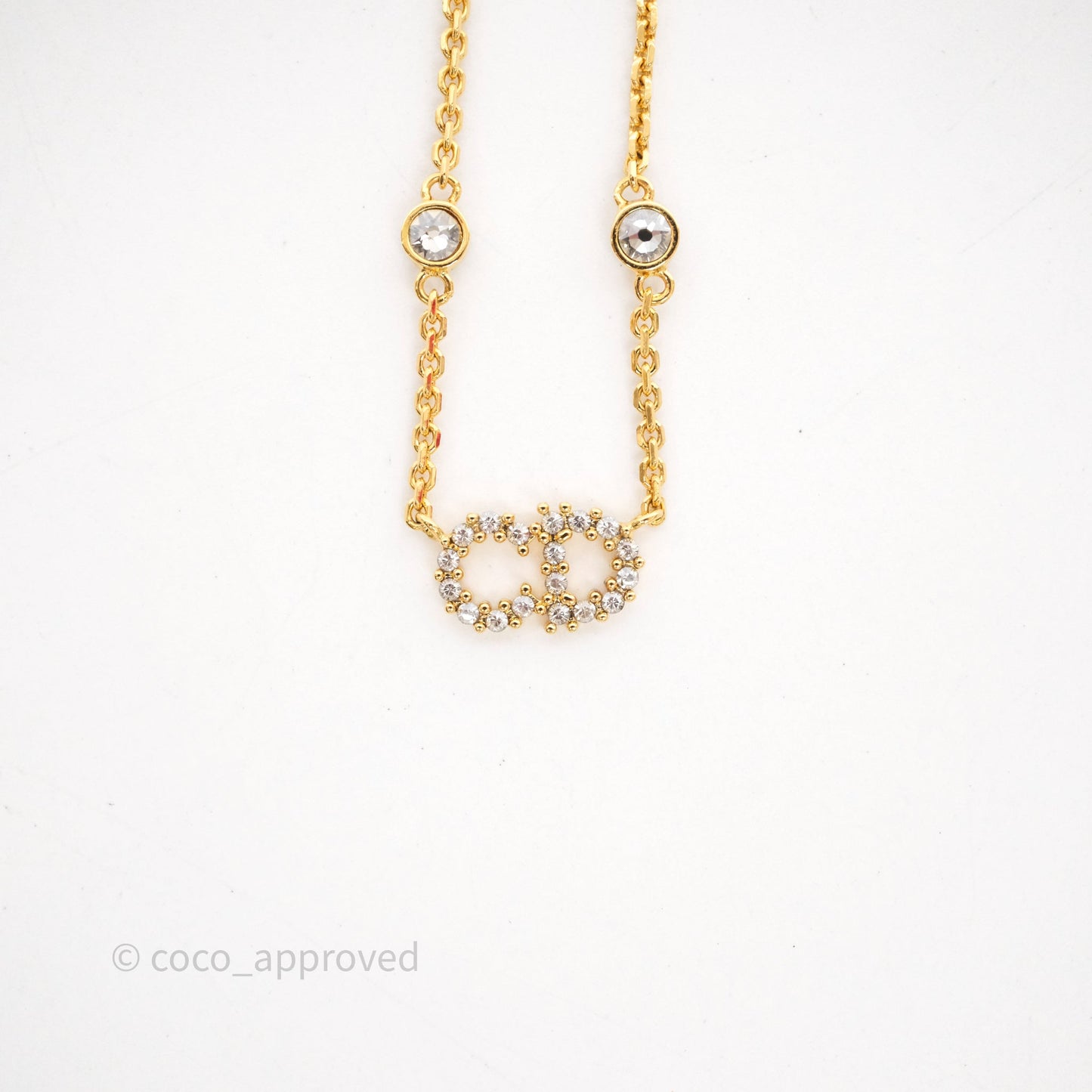 Christian Dior Pearl Crystal Necklace Gold Tone