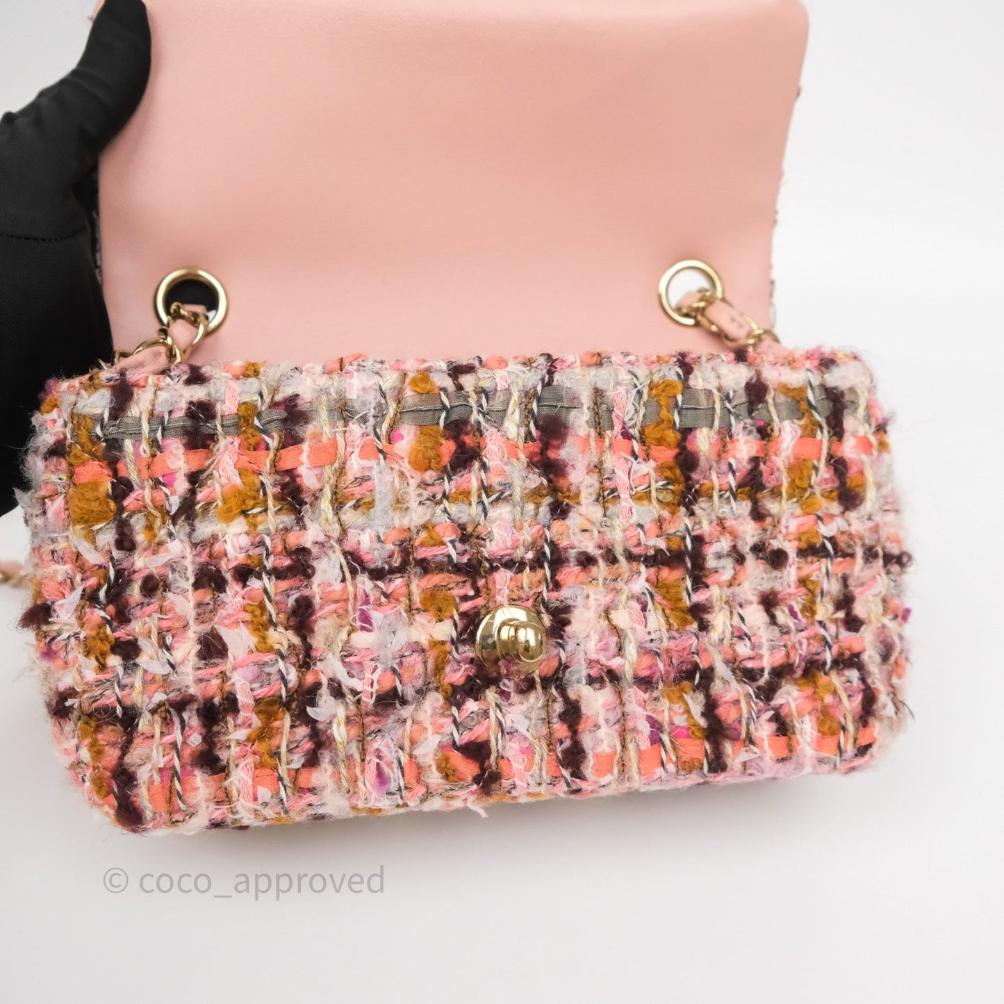 Chanel Mini Rectangular Pink Burgundy Tweed Gold Hardware 23K
