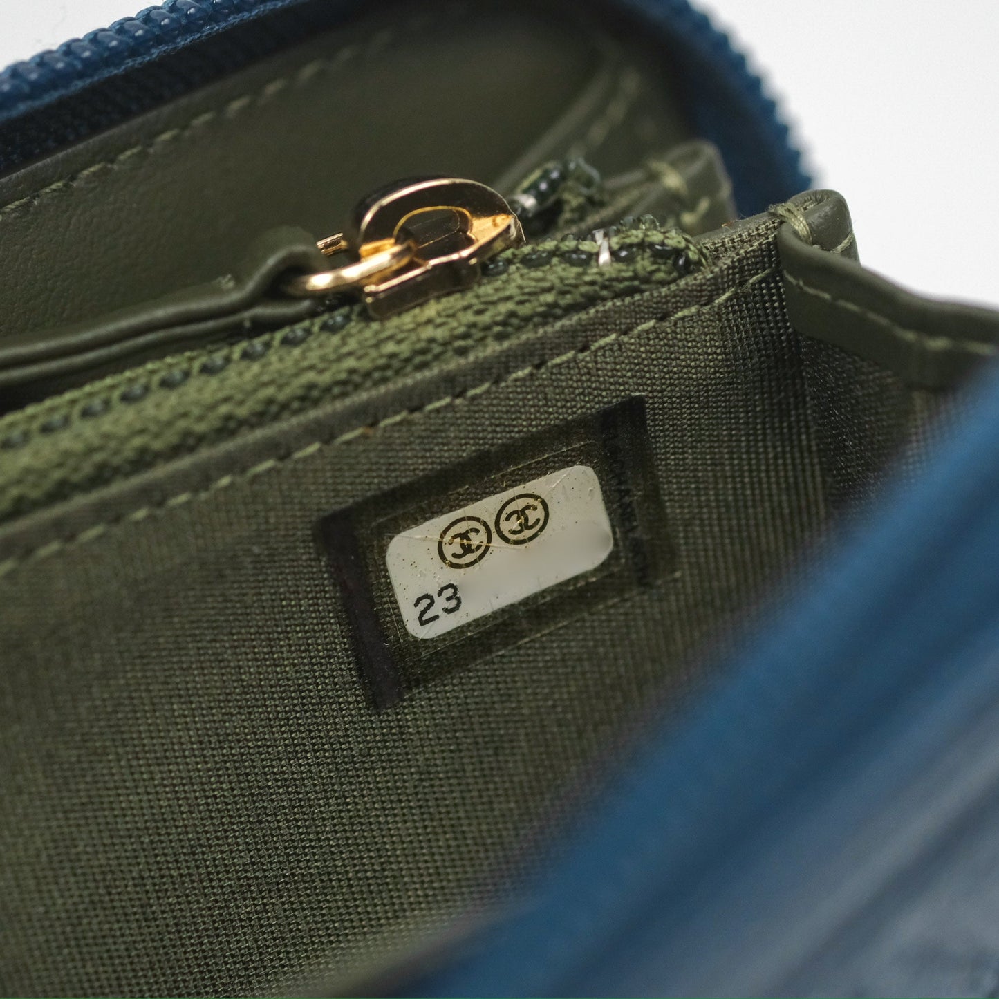 Chanel Quilted Boy Zip Card Holder Blue Caviar Aged Gold Hardware
