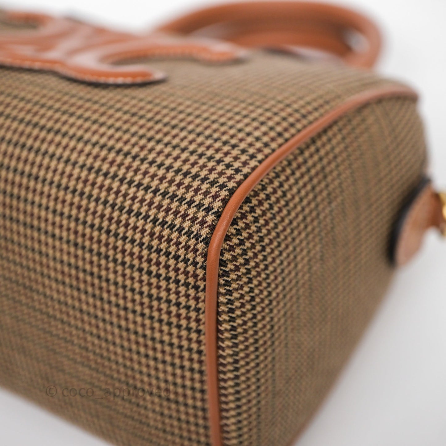 Celine Small Brown Houndstooth Boston Cuir Triomphe Tan Smooth Calfskin Bag