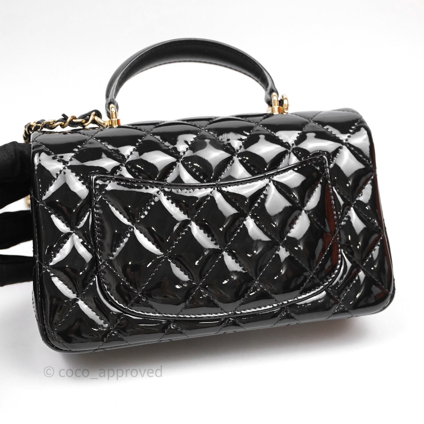 Chanel Top Handle Mini Rectangular Flap Black Patent Gold Hardware