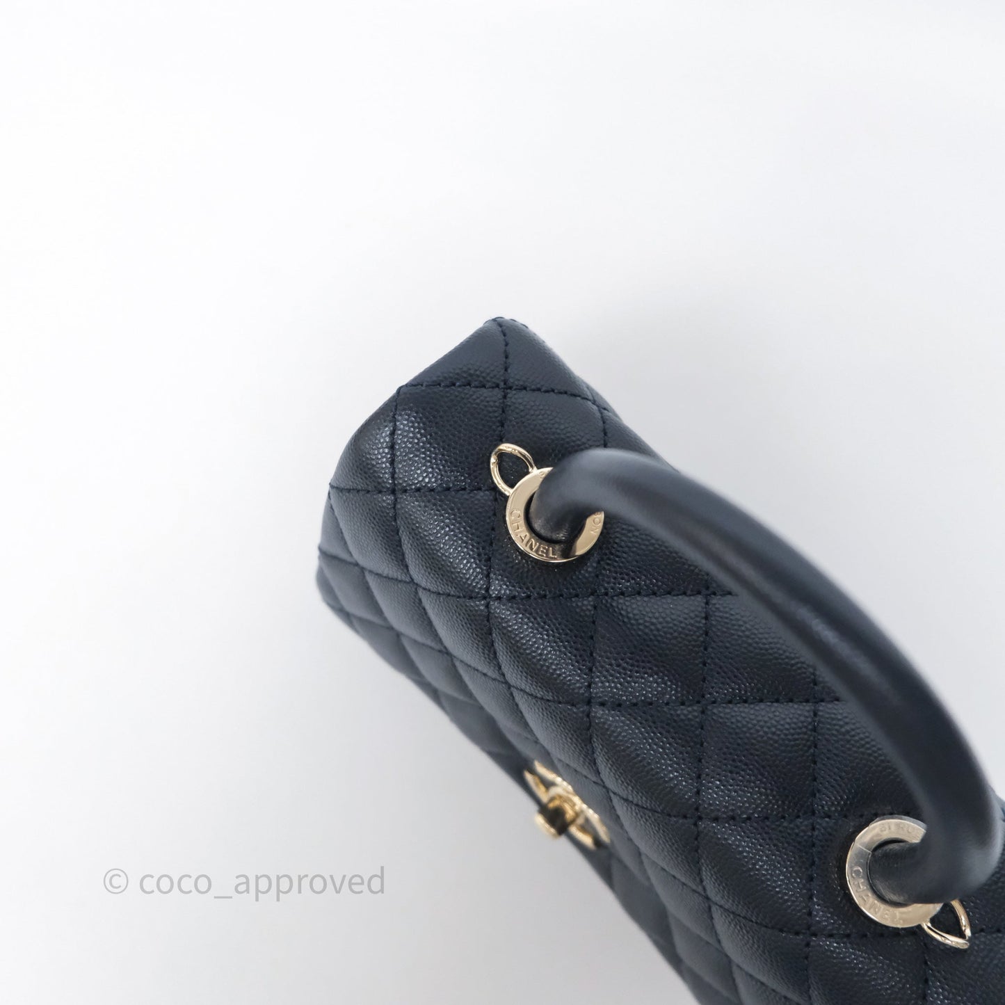 Chanel Small Coco Handle Navy Caviar Light Gold Hardware