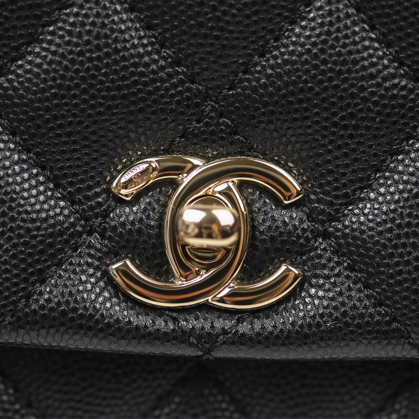 Chanel Mini Coco Handle Quilted Black Caviar Lizard Embossed Handle Gold Hardware