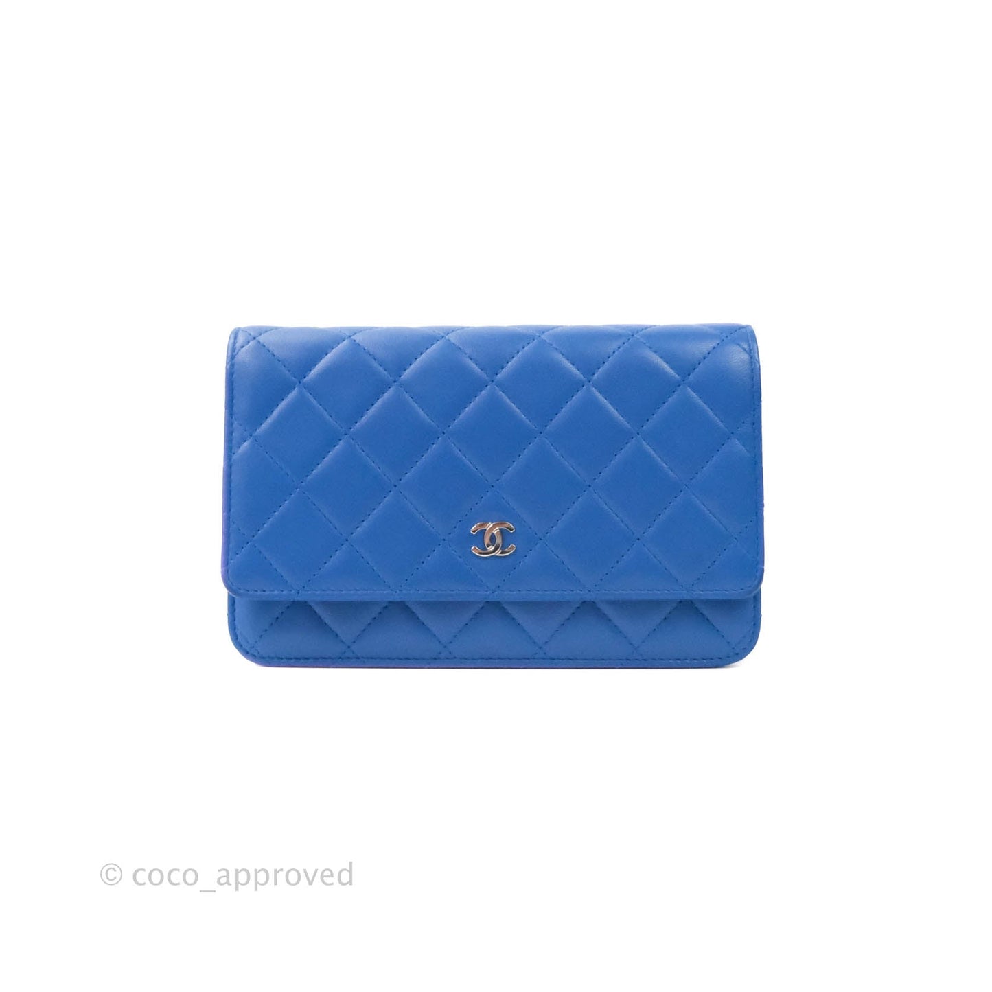 Chanel Quilted Wallet on Chain WOC Blue Lambskin Silver Hardware