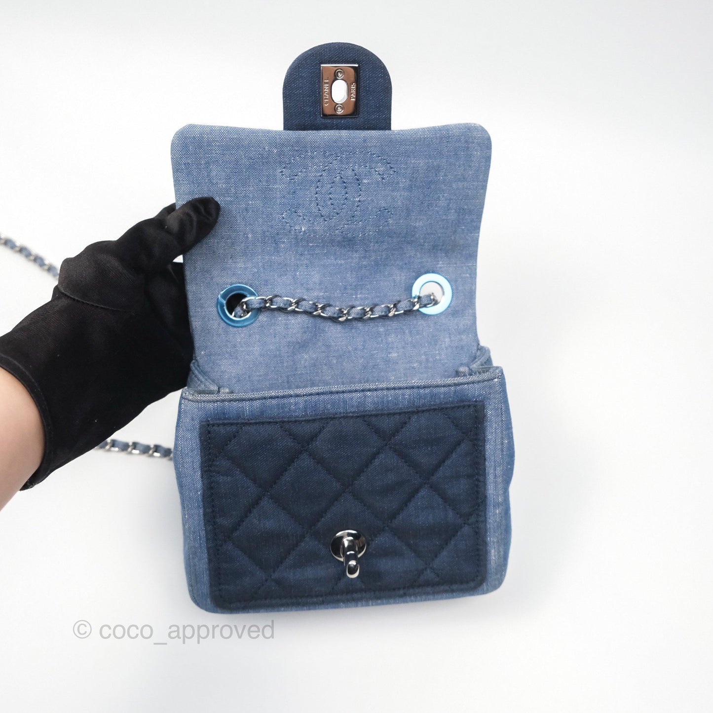 Chanel Quilted Mini Medallion Graphic Denim Blue Silver Hardware