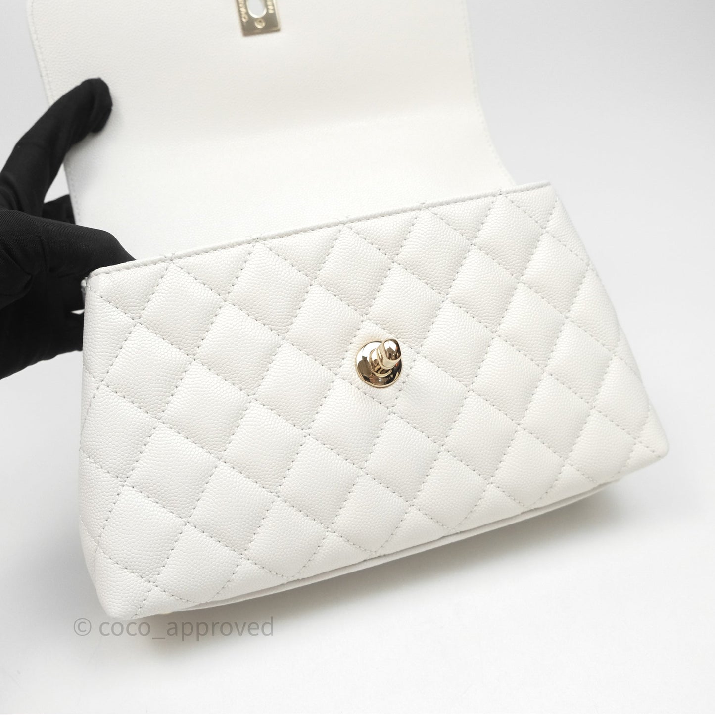 Chanel Small Coco Handle Quilted White Caviar Gold Hardware