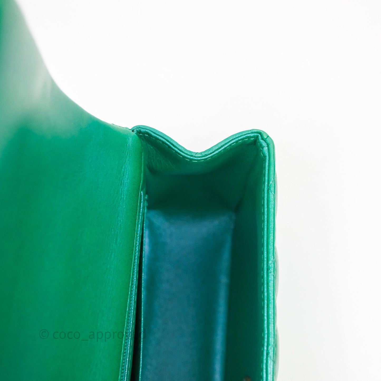 Chanel Top Handle Mini Rectangular Flap Bag Iridescent Green Lambskin Aged Gold Hardware